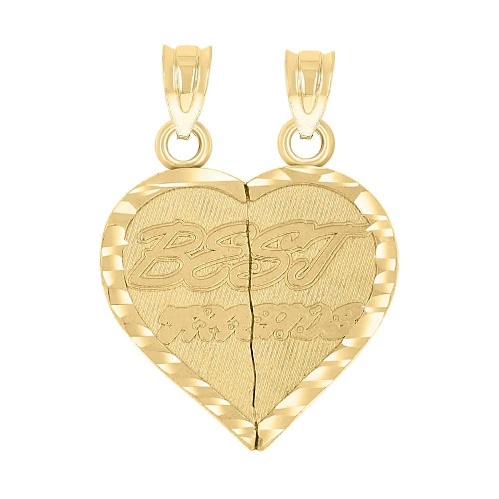 10kt 10k  Gold Unisex Diamond-Cut  Broken Heart Best Friends Charm Pendant
